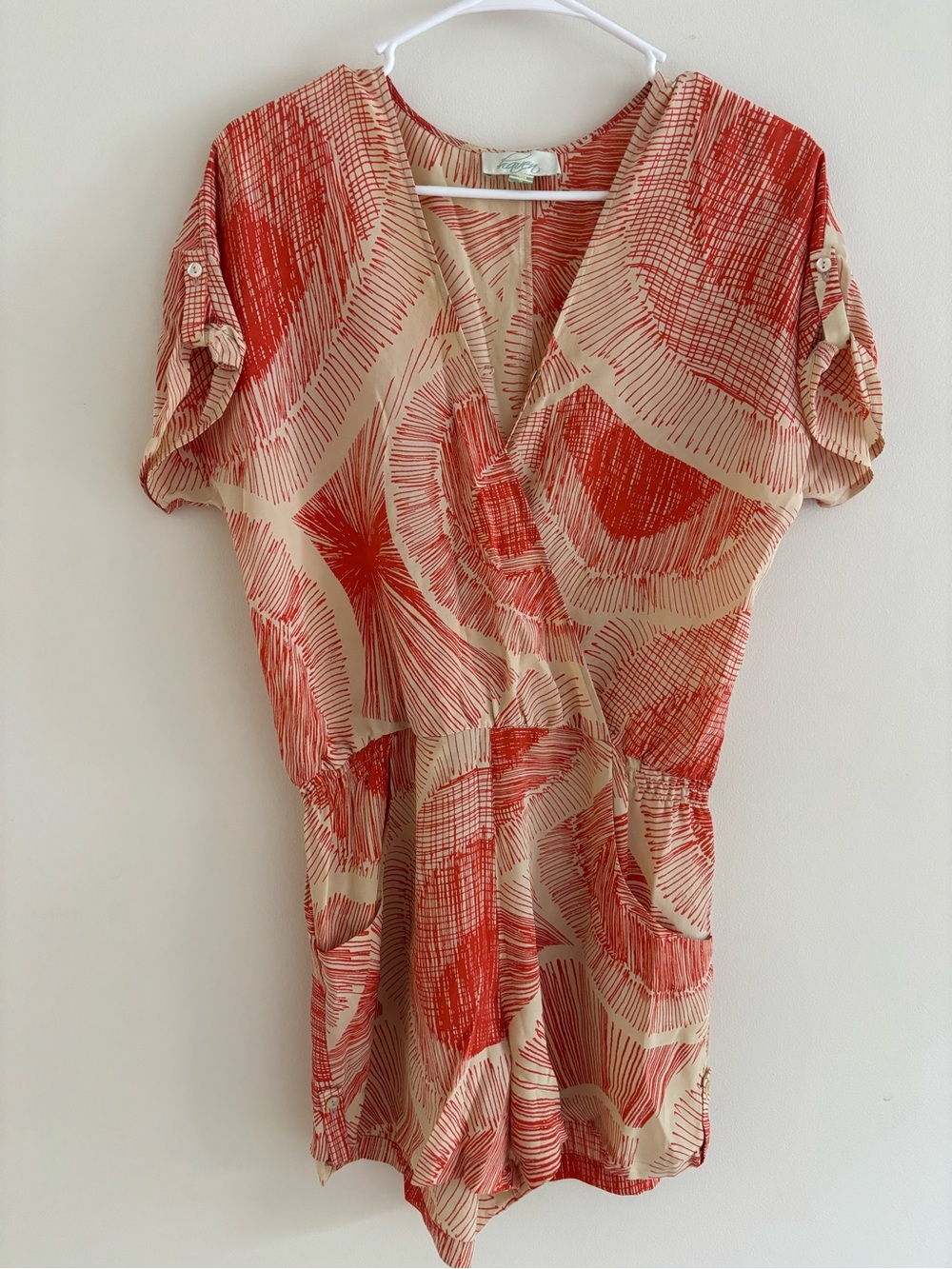 Haven Coral Brushstroke Wrap Romper Size XS